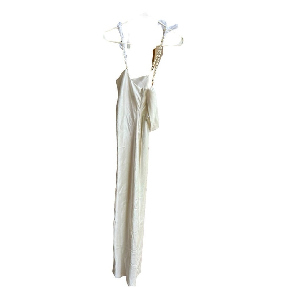 NWT Retrofete Electra Pearl Strap Maxi Satin Open Back Cowl Neck Dress White - Picture 3 of 11